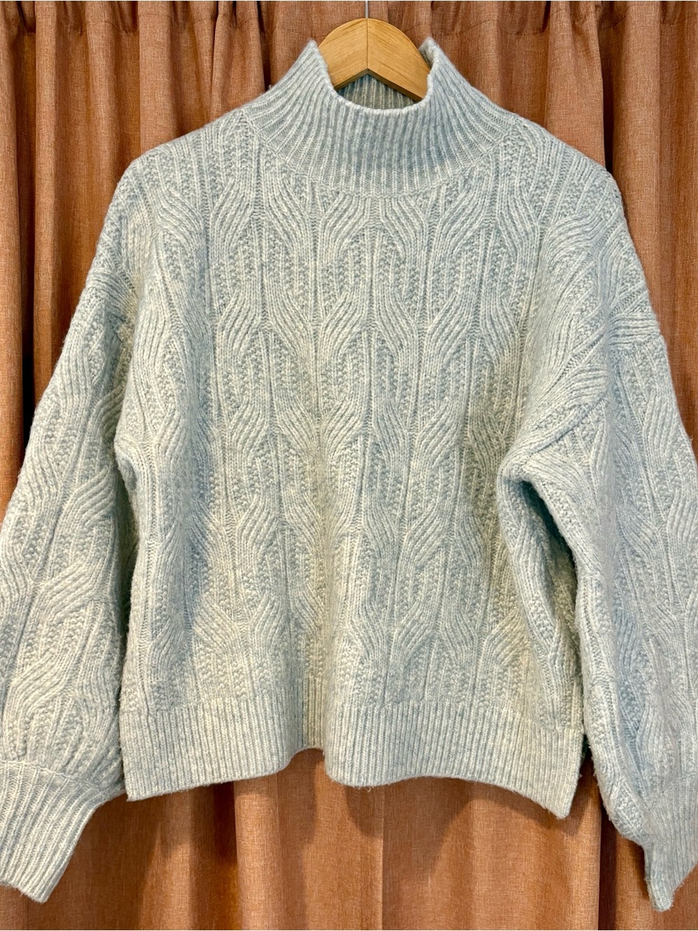 Prologue Light Blue Cable Knit Mock Turtleneck Sweater - Women, Size M